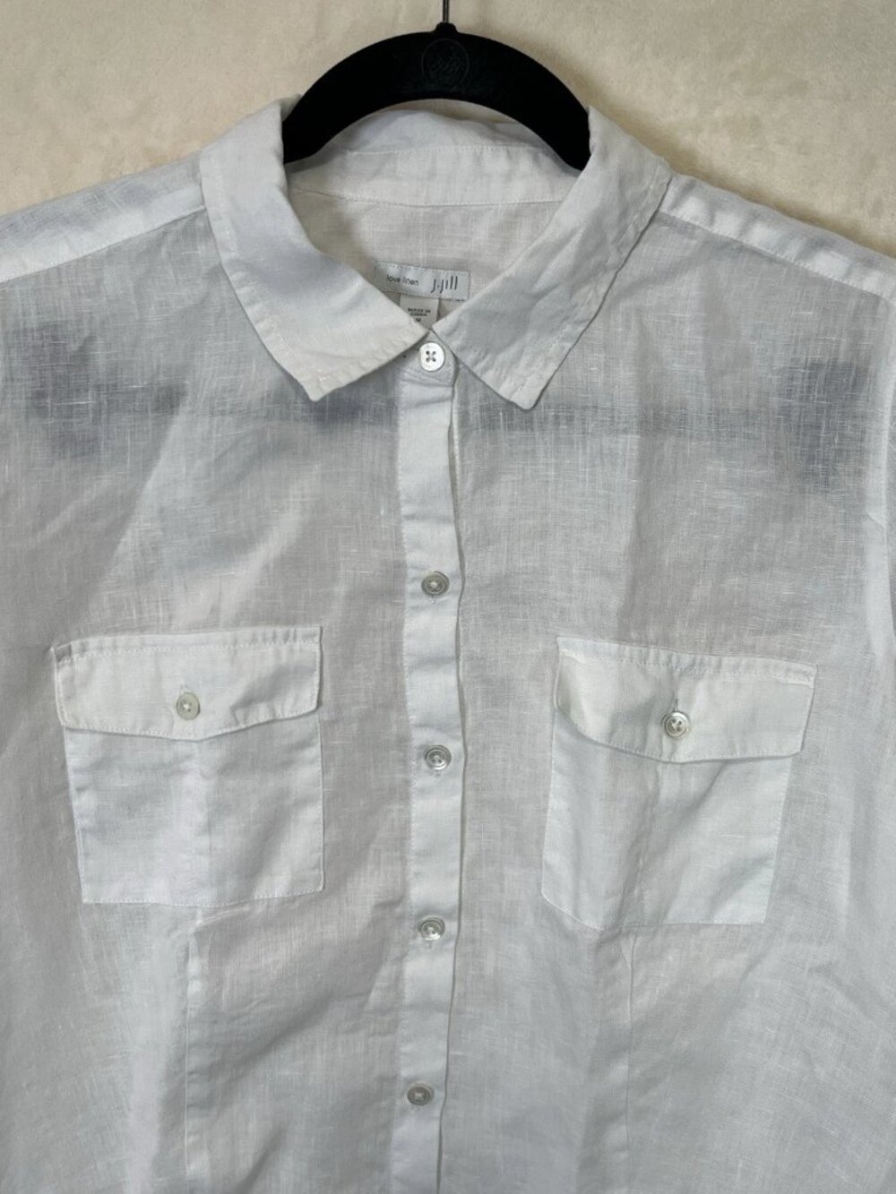 J Jill Love Linen Top Women’s M White Long Sleeve Button Up Beach Resort Cruise - Picture 3 of 9